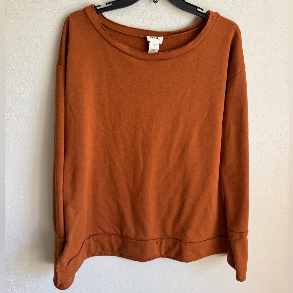 BiBi Rust Orange Round Neck Sweatshirt Womens M Fall Oversized Cozy Casual
